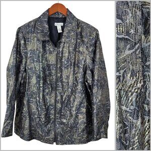 Kim Rogers Tapestry Jacket Plus size 18W Blazer Coat career Gold Zip Up Printed